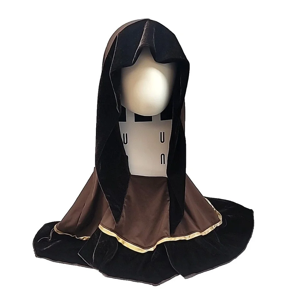 Brown W/Gold Hooded Cowl Cloak Medieval Grim Cosplay/Halloween Costumes One Size